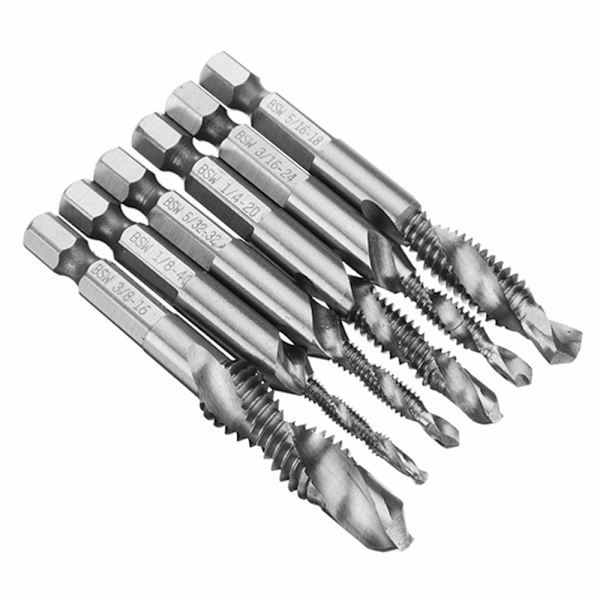 6-pack Tapborrset 1/4 tum Skaft 1/8 tum 5/32 tum 3/16 tum 1/4 tum 5/16 tum 3/8 tum Stål Mångsidig Användning Tapborrverktyg för Borrning