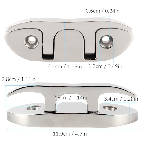 Foldbar Klamp i Rustfritt Stål, Flip Up Dock Klamp for Fortøyning av Båt Kajakk Marine 4.7in