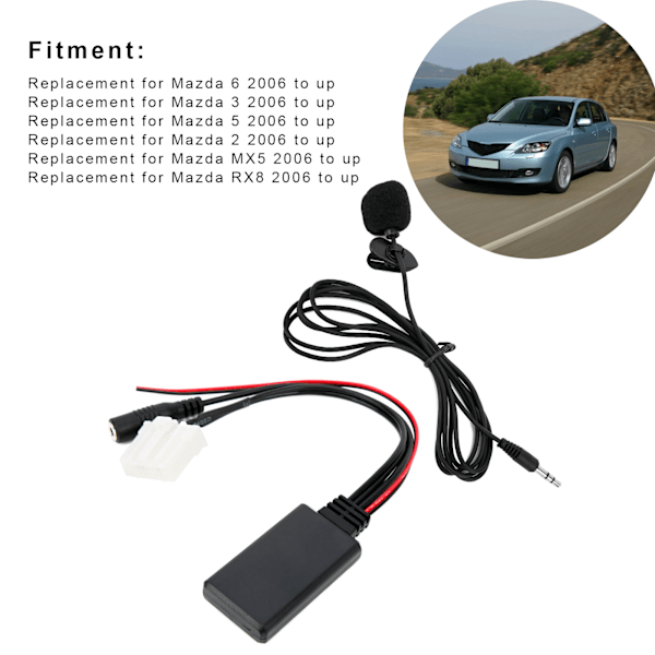 Mikrofonadapter Aux-lydkabel Bluetooth 5.0 150 cm Længde Udskiftning til Mazda 2/ 3/ 5/ 6