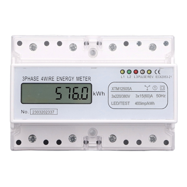 Energimätare 3-fas 4-ledare 7P Digital LCD Kwh Wattmeter Strömförbrukning 35mm DIN-skena Montering