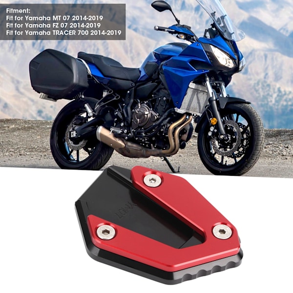 Kickstand-forlengelsesplate Antislipp Side Støtte Passer for Yamaha MT 07/FZ 07/TRACER 700 2014-2019 (Rød)