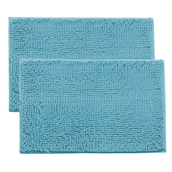 2 stk Chenille Anti-slip Vandabsorberende Skridsikker Måtte Badeværelse Stue (Blågrøn)