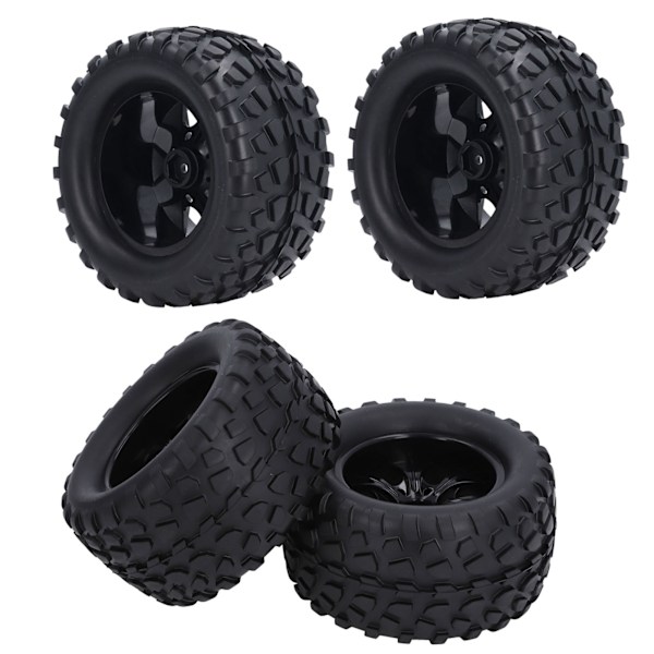 4 st Gummidäck med M4 Låsmutter 12mm Hex Nav 7-ekrad Fälg Hjul Däck för 1/10 RC Off Road Truck