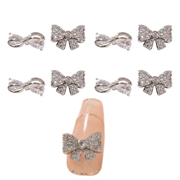 8 Stk Bowknot Nail Alloy Charms Rhinestones Bow Tie Nail