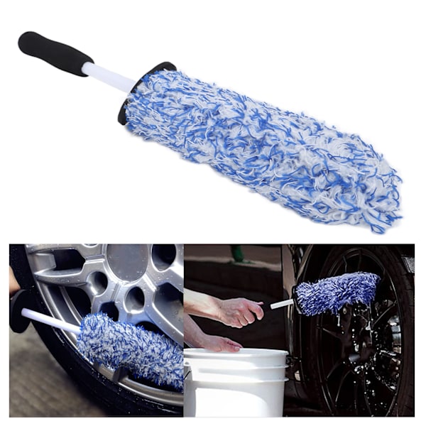 Bilskive Däckrengöringsborste Mikrofiber Mjuk Multifunktionell Lång Räckvidd för Avgassystem Stötfångare Mudguard Blå