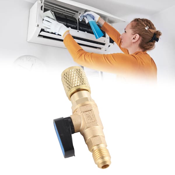 Kølemiddel Ladeventil til HVAC-systemer, Kugleventiladapter 1/4in SAE Messing Køleforbindelse med Justerbar Åbning, Høj Kvalitets Messing