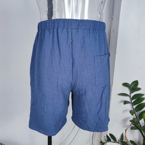 Män Sommar Shorts Elastisk Midja Snörning Över Knä Längd Casual Shorts med Sidfickor Blå S