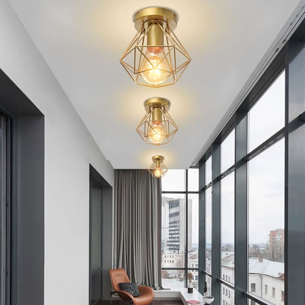 Polygonal trådburs retro loftlampe, industriel E27 base pærer kompatible for nem og hurtig installation
