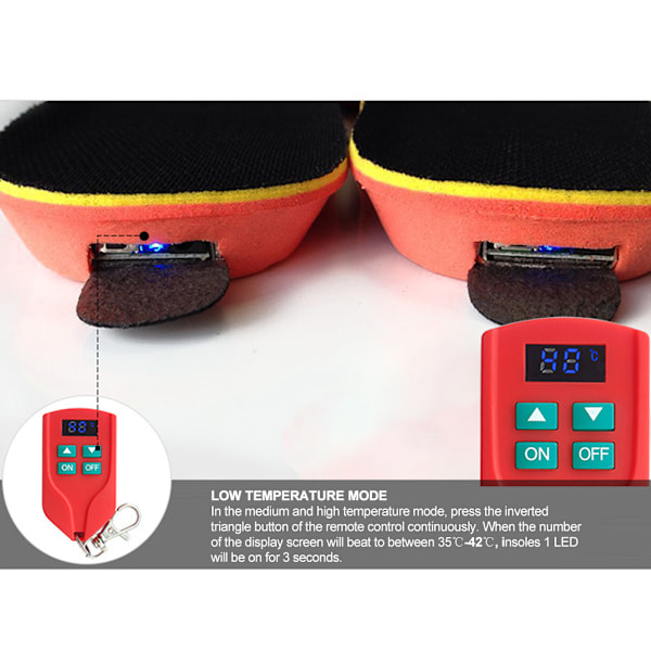 USB-oppvarmede skoinnlegg Fotvarmepute Matte Oppvarmede innlegg for utendørs sport Rød UK-plugg 220V 41-46