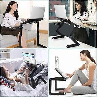 Laptopstativ Høydejusterbart, Bærbart Sammenleggbart Laptopbord Notebookstativ for Seng med Ventilasjon Laptopholder svart