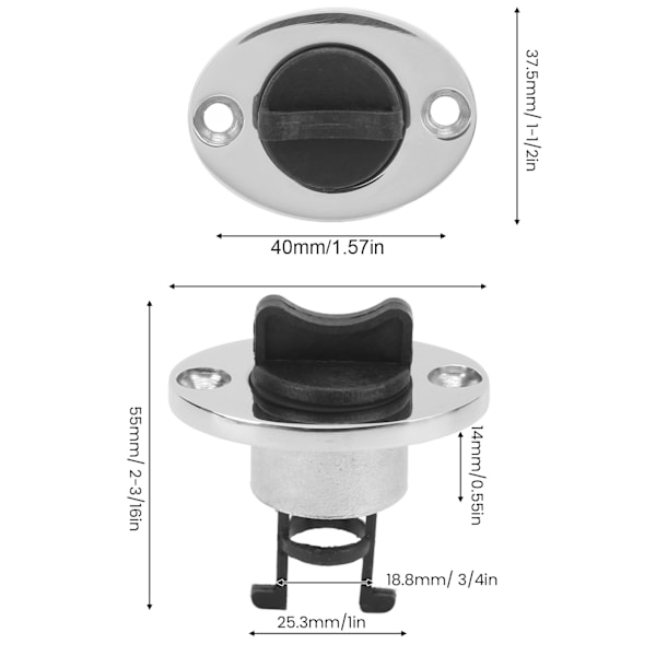 2 stk. 316 Rustfrit Stål Marine Drænplug Oval Garboard Transom Bådplug til 1 tomme Hul
