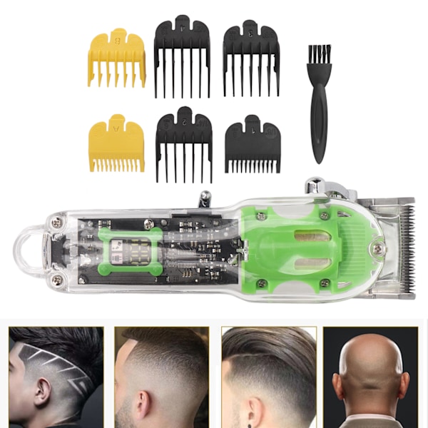 Elektrisk Hårtrimmer Ledningsfri Genopladelig LED Digital Display Transparent Hårpleje Trimningssæt til Barber