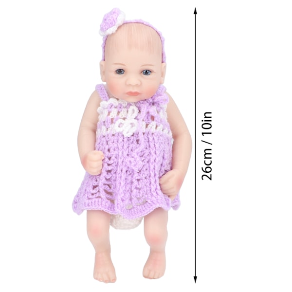 10 tum Reborn Babydockor Rörliga Lemmar Mjuk Silikon Livslik Tvättad Stickad Kjol Barn Dockleksak Lila Pojkdocka