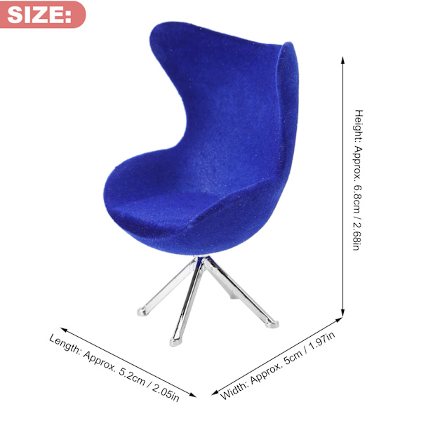 Miniatyrstol Mini Flocking Sofa Møbelmodel Dekoration 1:12 Dukkehuss Tilbehør Blå