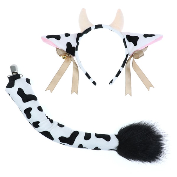 Cow Ears and Tail Set- Cow Cosplay Accessories-Cow Horns Headban