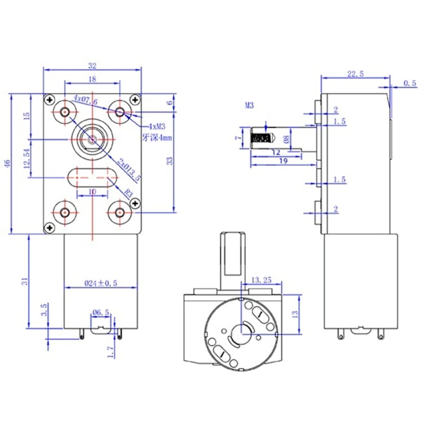 Växelmotor 12mm Enkelaxel Självlåsande Reversibel Maskväxelmotor med Fästbas DC24V 10RPM