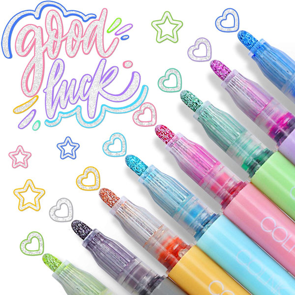 Double Line Outline Pen, 8 färger metallic pennor, glitter