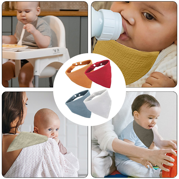 Mjuka och Superabsorberande Babyhaklappar, Triangelhaklappsdesign för Pojkar och Flickor, Muslin Babyhaklappar med Justerbara Knappar, Trendiga och Funktionella