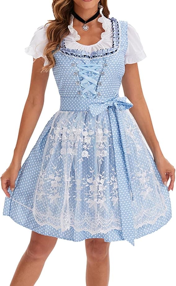 Fantastiska Oktoberfestklänningar och Dirndls med Förkläden, Traditionell Festdräkt – Blå – Storlek 4XL Blue 4XL