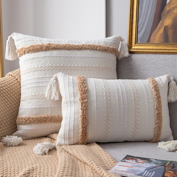 Texturerat randigt kuddfodral, multi-texturerad design för soffa sovrum, 45x45cm neutral accent kuddöverdrag med dold dragkedja och söt