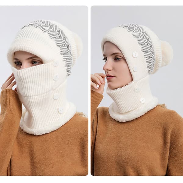 Vinter Damtröja Mössa Dam One-Piece Beanie Mössa Halsduk Mask Varm Vinter Stickad Mössa Tjock Skidmössa white
