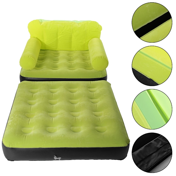 Inflatable Flocking Lounger Air Sofa Chair Bed for Indoor or Outdoor Camping (Green)