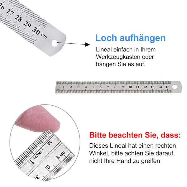 Linjal i aluminiumlegeringsmaterial, hållbar flexibel korkbaksida & halkfri linjal med korkbaksida, lasergravering för tydliga markeringar & slät ytfinish