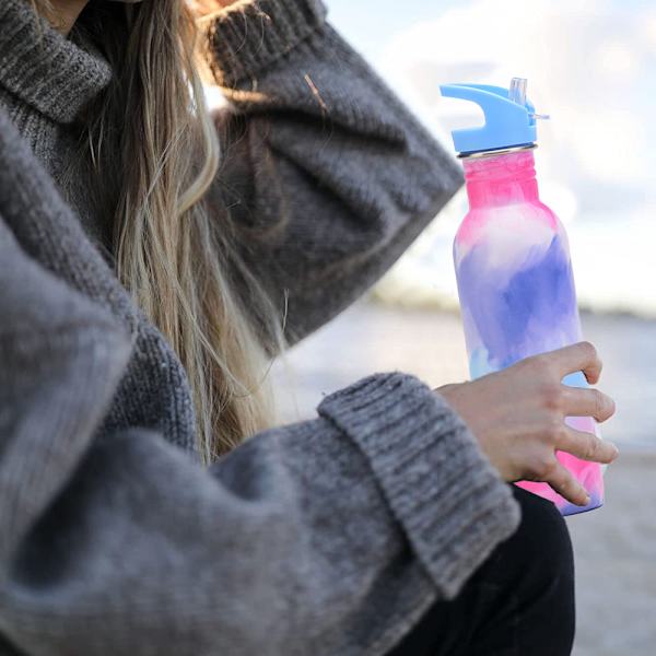 750 ml:n yksikerroksinen ruostumattomasta teräksestä valmistettu kannettava vesimuki oljella