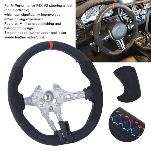 For M Performance V2 Fladbund Nappa Suede Ratstyre Udskiftning til F8X M2 M3 M4 (Rød 12-Timers Ring)
