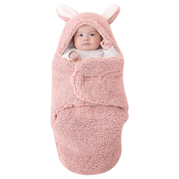 Chic Djurtema Nyfödd Babyfilt, Justerbar Inslagning med Mjukt Plyschmaterial, Unisex Filt för 0-6 Månader (Rosa)