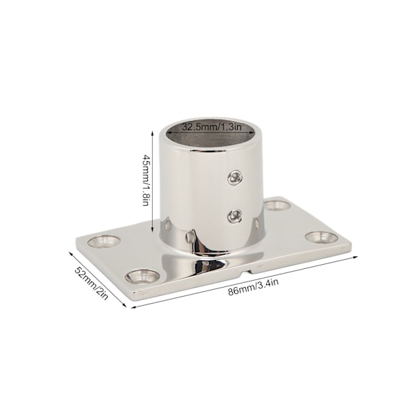Båds håndlistebeslag rektangulær base sølv robust rustfri båddæk håndliste rektangulær base til båd marine yacht 90°32MM/1.3in