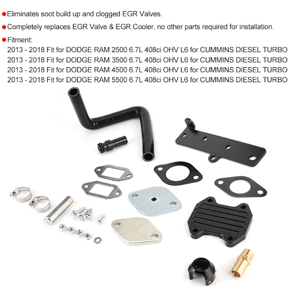EGR Cooler Throttle Valve Delete Kit Passer for Dodge Ram 2500 3500 4500 5500 6.7L 13-18 Uten EGR-rør