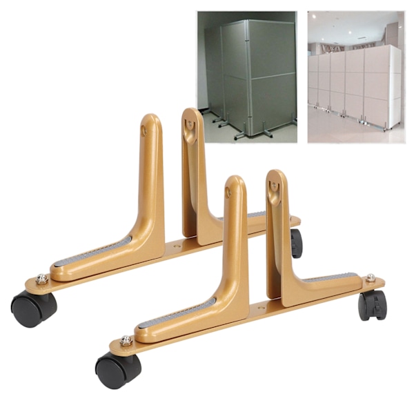 2-pack Rumsavdelare Skärmhållare Breddjusterbar Flyttbar Aluminiumlegering Skärmvägg Fotstöd med Hjul Guld