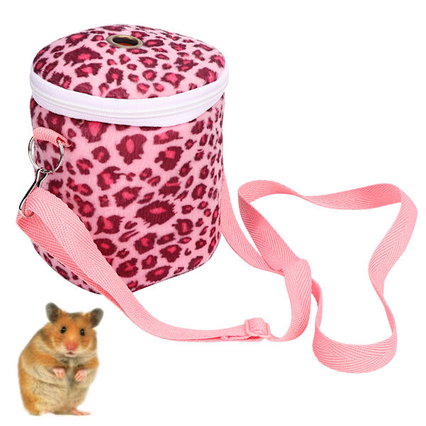 Kort Plysj Bærbar Hamster Enkelt Skulder Varmt Bærepose Udgående Sovepose til Egern Pindsvin Marsvin Pink Leopard