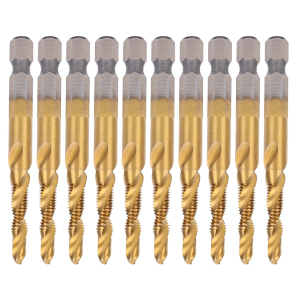 10 stk. Tap-bor Bits HSS 6,1 Hex Kvadrat Skaft Ti-belagt Komposit M5 Hardware Håndværktøj
