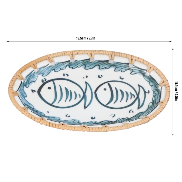 Vävda Rattan Keramik Tallrik Oval Vävda Rattan Porslin Fruktfat för Bröllop Fest Bankett Födelsedag Blå Dubbla Fiskar