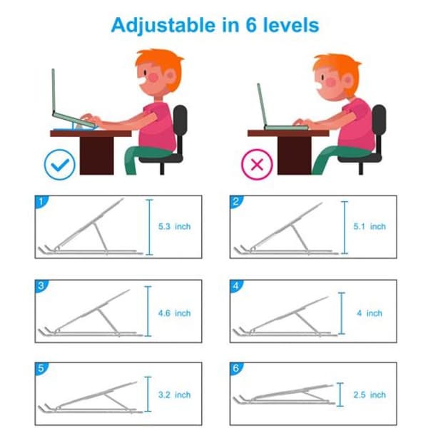 Foldbart Laptopstativ til Skrivebord, Skridsikkert Design Ergonomisk Holder, Justerbart Ventileret Notebookstativ med Silikonepuder til 10-16\" Laptops