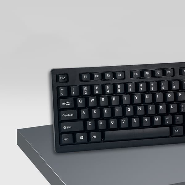 Computertastatur med USB-kablet forbindelse, 104 taster i fuld størrelse, ergonomisk design til brug med stationær og bærbar computer, robust ABS-materiale med stik