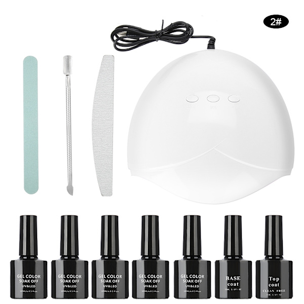 UV LED -geelilakka -setti 36W UV -geelikuivatuslampulla, Top & Base -manikyyrisetti 2#