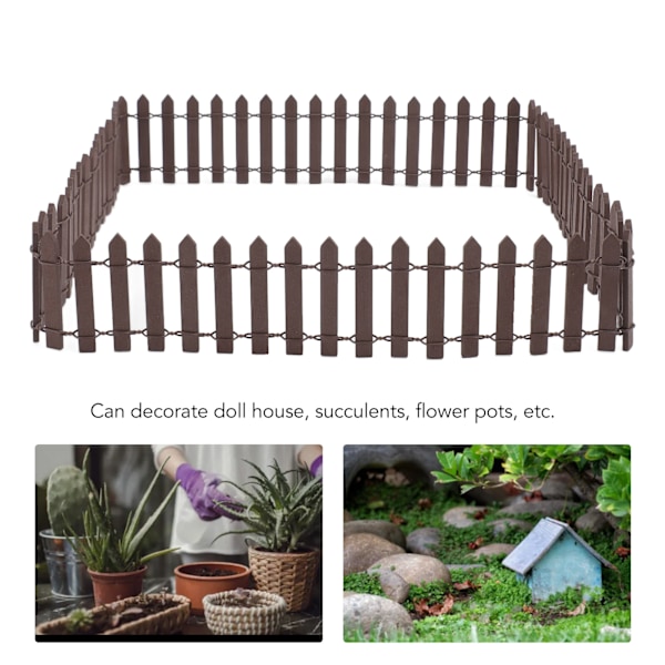 4 st Miniatyr Fe Trädgård Staket Trä Staket Ornament DIY Trädgårdstillbehör för Dockhus Suckulent Växtkruka Brun