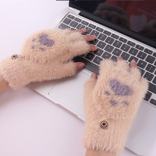 Vintervarme halvfingerhandsker Beige
