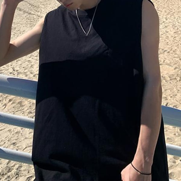 Herrar Tank Top Enfärgad Ärmlös Skjorta Lös Passform Sportväst för Hemmaträning Svart L