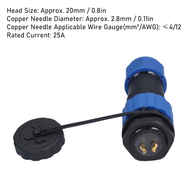 Aviationkontakt IP68 Vattentät Kontakt Bakmutter Han/Hona Butt-terminal 380V SP202 Stift