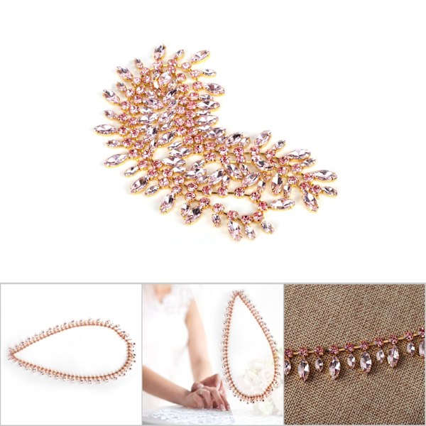 Kristallglas Rhinestones Trassel Trim Kedja Dekoration Bröllop Kläder Tillbehör (Rosa)