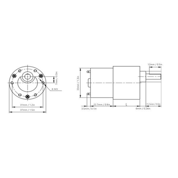 DC 12V Växelmotor Hastighetsreducering CW CCW Koppartråd Motorer med 6mm D Axel JGB37‑52012RPM