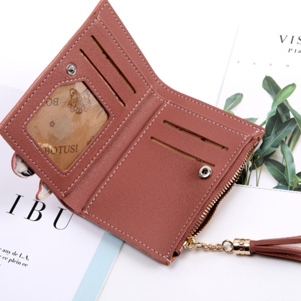 Liten bifold lommebok for kvinner Glidelås myntpung kredittkort