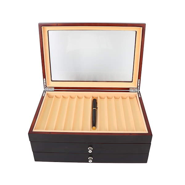 Træ Penæske Træ Display Case Holder Opbevaring Samler Organizer Æske til 34 Penne Sort