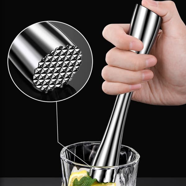 Mixology Mastery: Rustfritt, rustsikkert muddler i stål, ripefritt nylonhode for delikat glass, kraftig Lewis-pose sikrer perfekt is