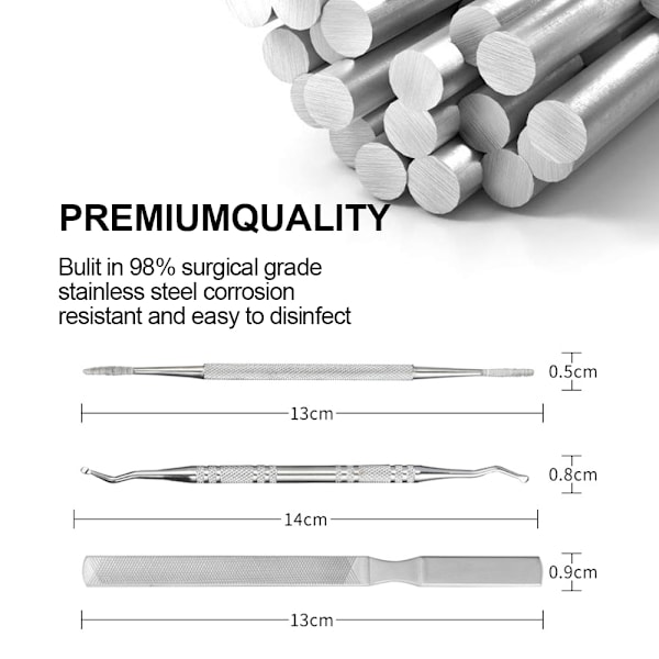 Værktøjssæt til indgroede tånegle, tåneglefil og løftere, pedicure