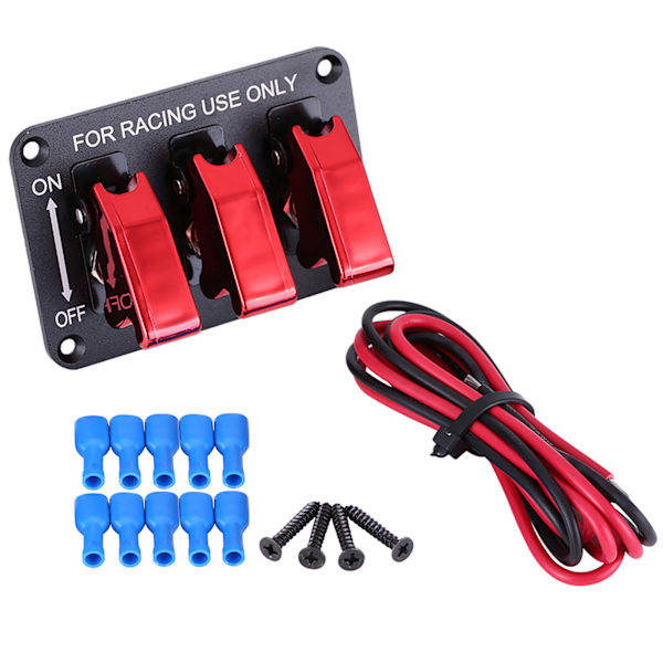 12V 3-gruppe vippebryterpanel for racerbil, rød
